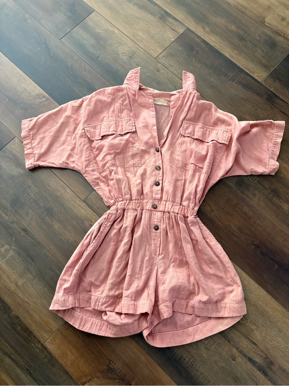 Dusty Rose Cotton Romper with Button Front